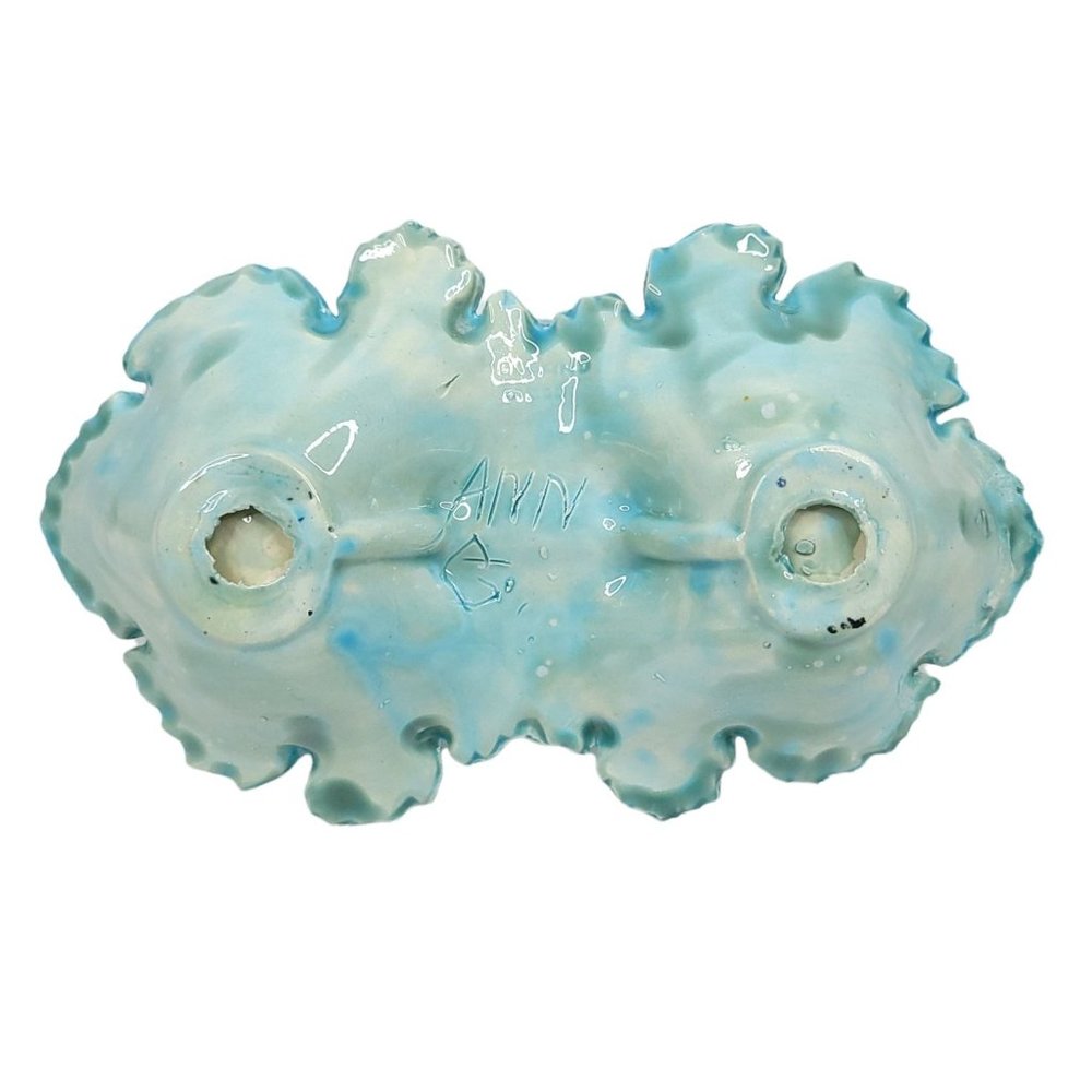 Vintage Holland Mold Double Leaf Dish Relish Condiment Soap Blue White Ceramic - Picture 10 of 10